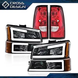 CROSSDESIGN Fit For 03-07 Chevy Silverado LED DRL Headlights Lamp+Tail Lights Set