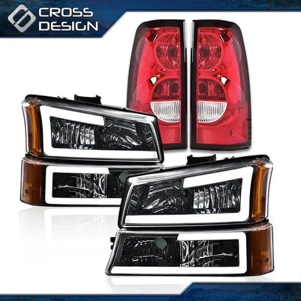 CROSSDESIGN Bolt-On LED DRL Headlight & Tail Light Replacement Set - 1 Pair Automotive Car Lighting Parts, Car Accessories for 03-07 Chevy Silverado Chevy Trucks Exterior Upgrade