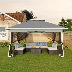 12x12 ft Pop Up Canopy Tent, One-Push Setup Gazebo with Mosquito Netting, 4 Sandbags, Height Adjustable, Waterproof UV Protection for Backyard Parties, BBQs, Camping, Outdoor Events