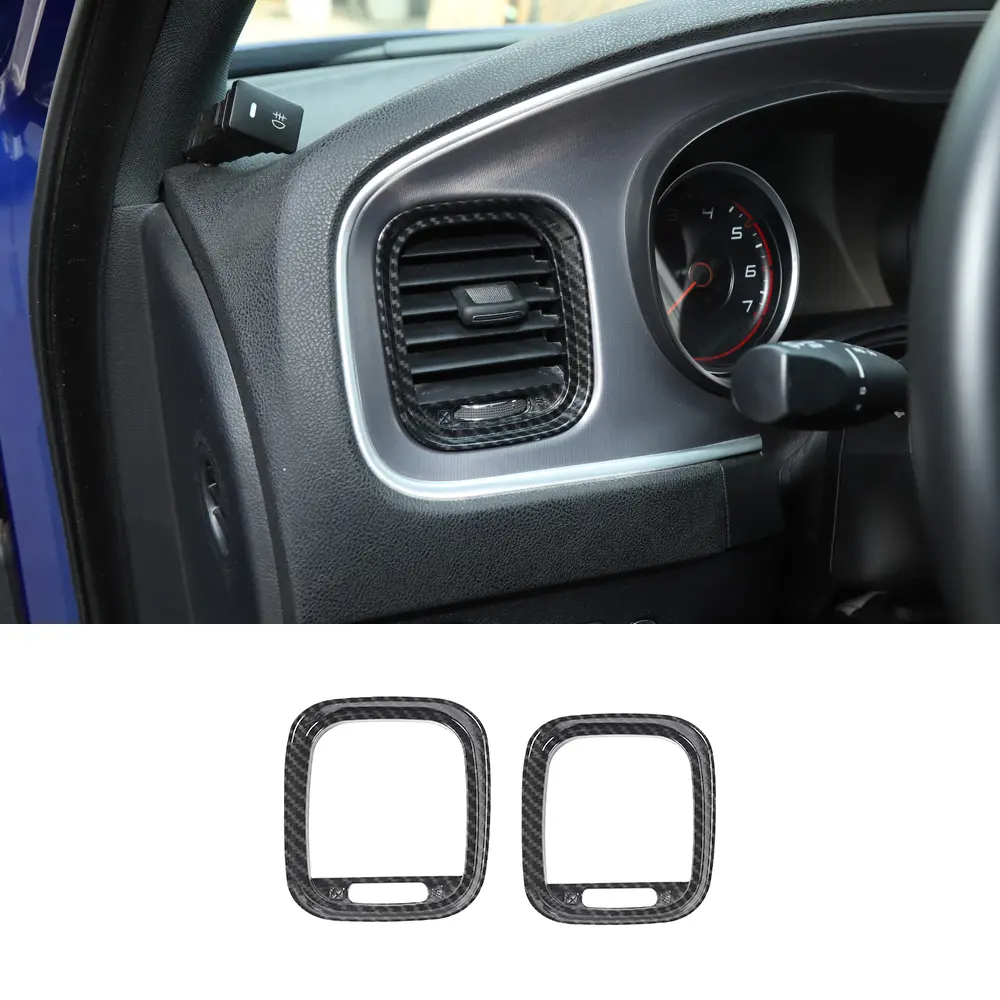 Car Side Air Vent Cover AC Outlet Trim Frame 2-Item/Set - ABS, Laser Cut Perfect Fit, Self-Adhesive DIY Installation Auto Interior Accessories for 2011+ Dodge Charger, UV & Scratch-Resistant, Car Interior Kit, Self-Adhesive Backing