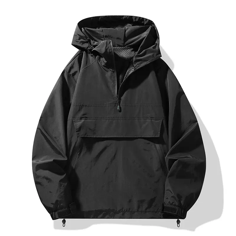 Men's Softshell Pullover Jacket - Half-Zip Front, Windproof, Waterproof Hooded Outdoor Workwear Essential