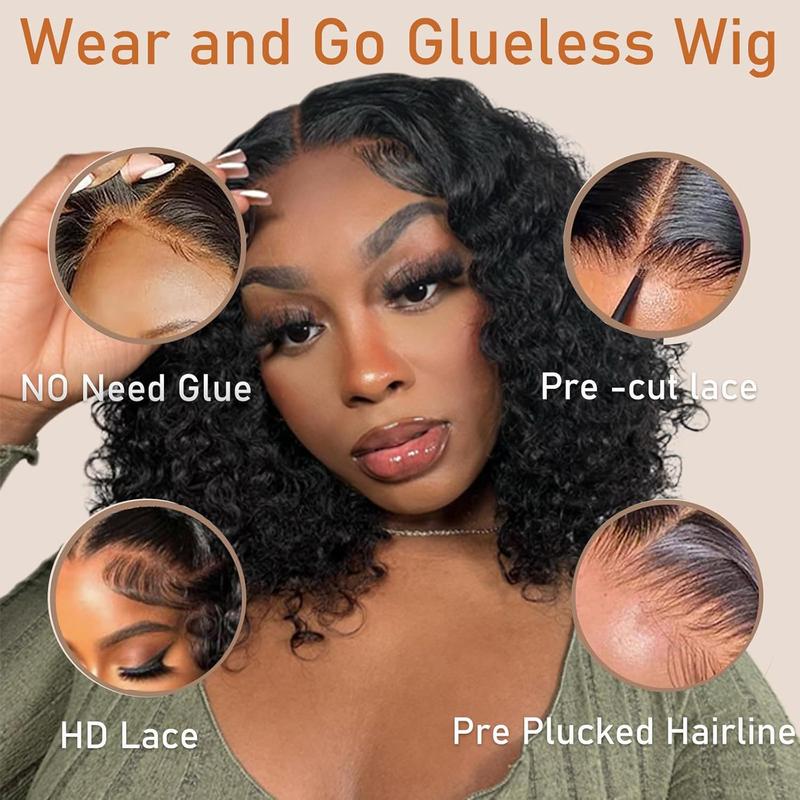 Deep Wave BOB Wig Human Hair 4x4 HD Curly BOB Lace Front Wigs Human Hair Pre Plucked Wear And Go Glueless Short Curly Frontal BOB Wigs For Black Women Wet And Wavy