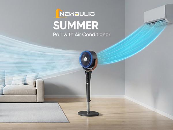 Bedroom Pedestal Fan, Quiet 20dB DC Air Circulator, 15 Speeds 5 Modes, 120° Oscillation, 12H Timer, 1050CFM Airflow, 37-45" Adjustable Height, LED Light, Standing Fan with Remote