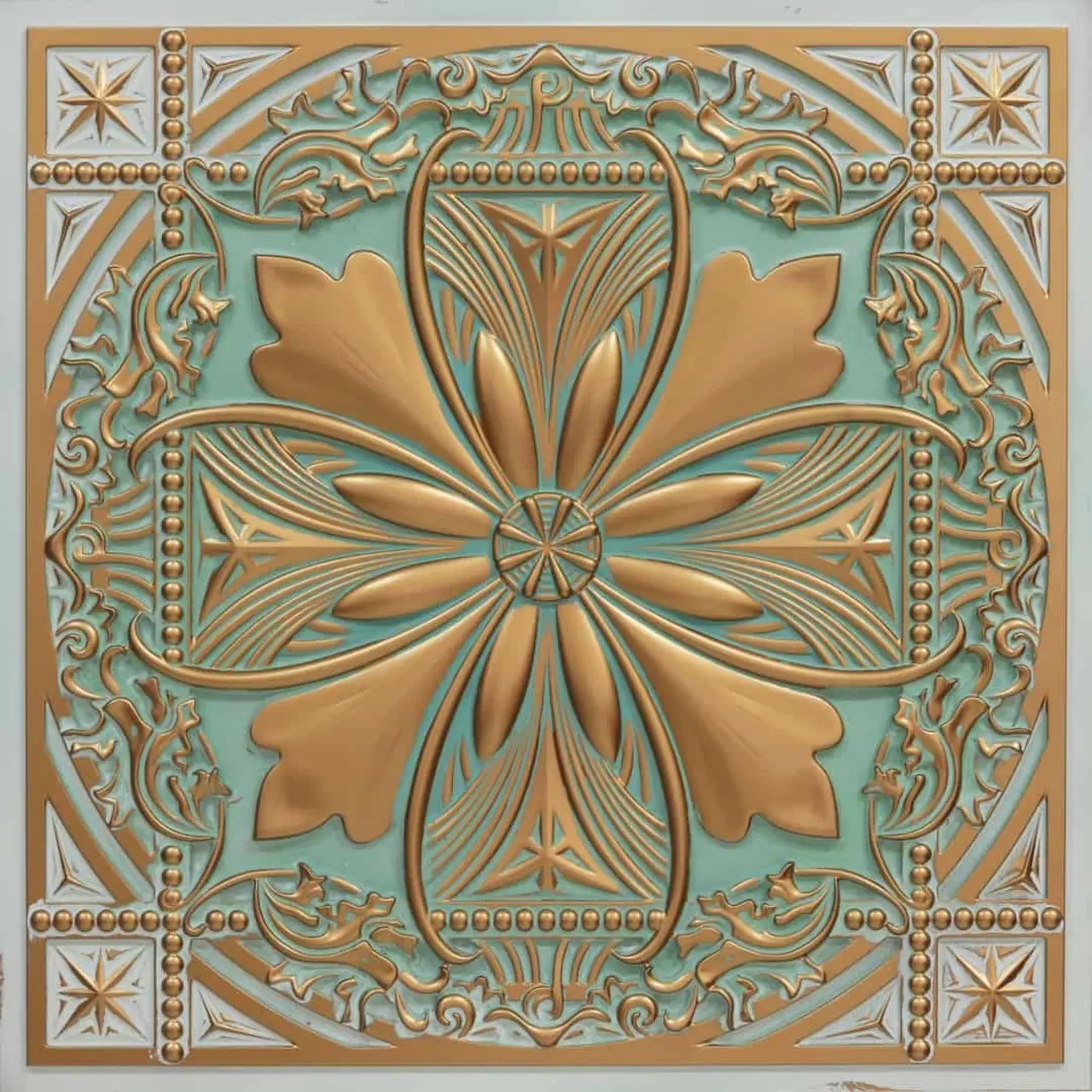 Helena #337 Decorative PVC Glue-Up/Lay-In Faux Tin Drop Ceiling Tiles - 2X2 Ft., Moisture Resistant, Sound Control, Class A Fire Safe, Aesthetic, Commercial/Residential Use (25-Pack, 100 sqft)