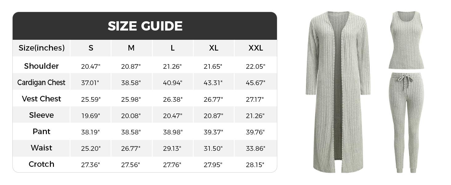 VRcomfy Women's 3 Piece Loungewear Set Knit Long-Sleeve Cardigan Cropped Top Loungewear Set