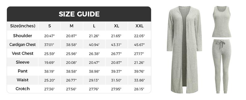 VRcomfy Women's 3 Piece Loungewear Set Knit Long-Sleeve Cardigan Cropped Top Loungewear Set