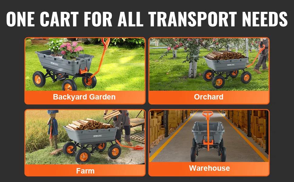 VEVOR Poly Garden Dump Cart with Easy to Assemble Steel Frame, TikTokShopBlackFriday, 2-in-1 Convertible Handle, 13 Inch Tires, Max Capacity 1500 lbs, Utility Wheelbarrow Productivity Yard