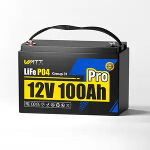 Wattcycle 12V 100Ah Pro Group 31 LiFePO4 Battery with 110A BMS Upgrade,110A BMS, Perfect for RV/Home Energy Storage