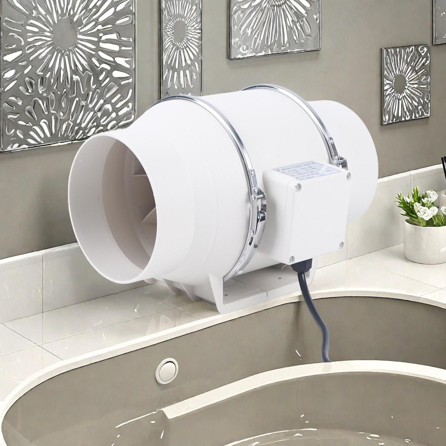 White 75W 110V Utility Duct Fan 540m³/h Airflow for Bathroom Kitchen Garage Ventilation 38dB Low Noise All Copper Motor Easy Install Clean