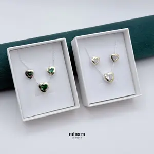 MINARA 950 Silver SET CORAZON With Gold + Chain 18''