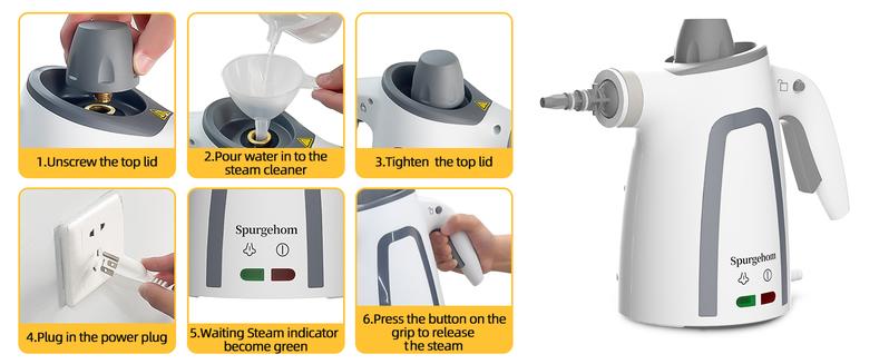 Spurgehom Fast Heating 1050W Steam Cleaner with High Pressure - 11-in-1 Portable Steamer & 8 Tools for Deep Cleaning Floors, Cars, Windows, Safety Lock for Hassle-Free Home Care