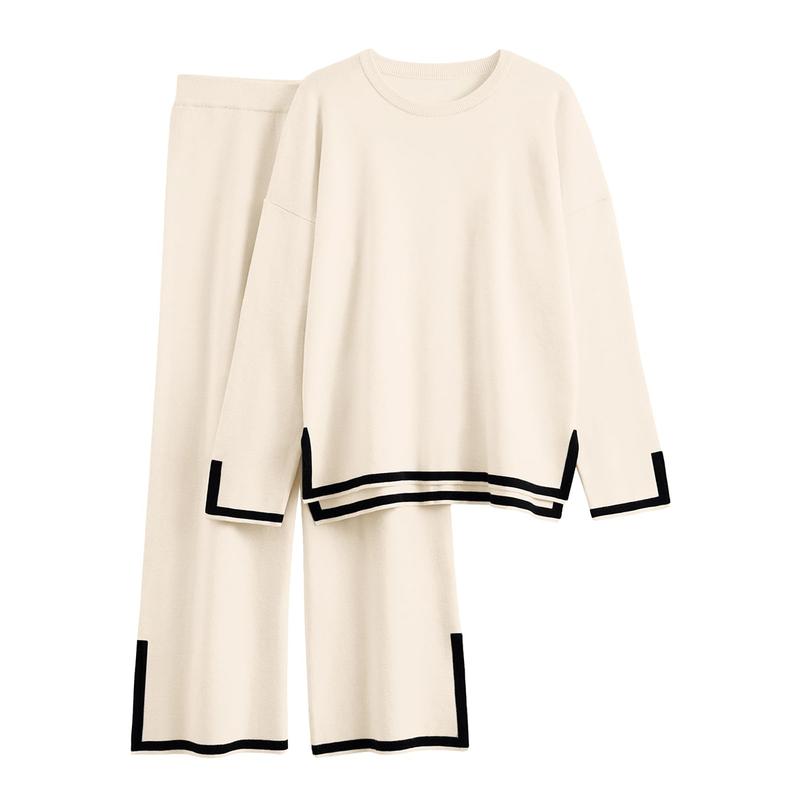 Women's 2 Piece Fall Knit Sweater Set Long Sleeve Tops Wide Leg Pants Sweatsuit Tracksuit Outfit Winter Clothing Women's 2 Piece Fall Knit Sweater Set Long Sleeve Tops Wide Leg Pants Sweatsuit Tracksuit Outfit Winter Clothing