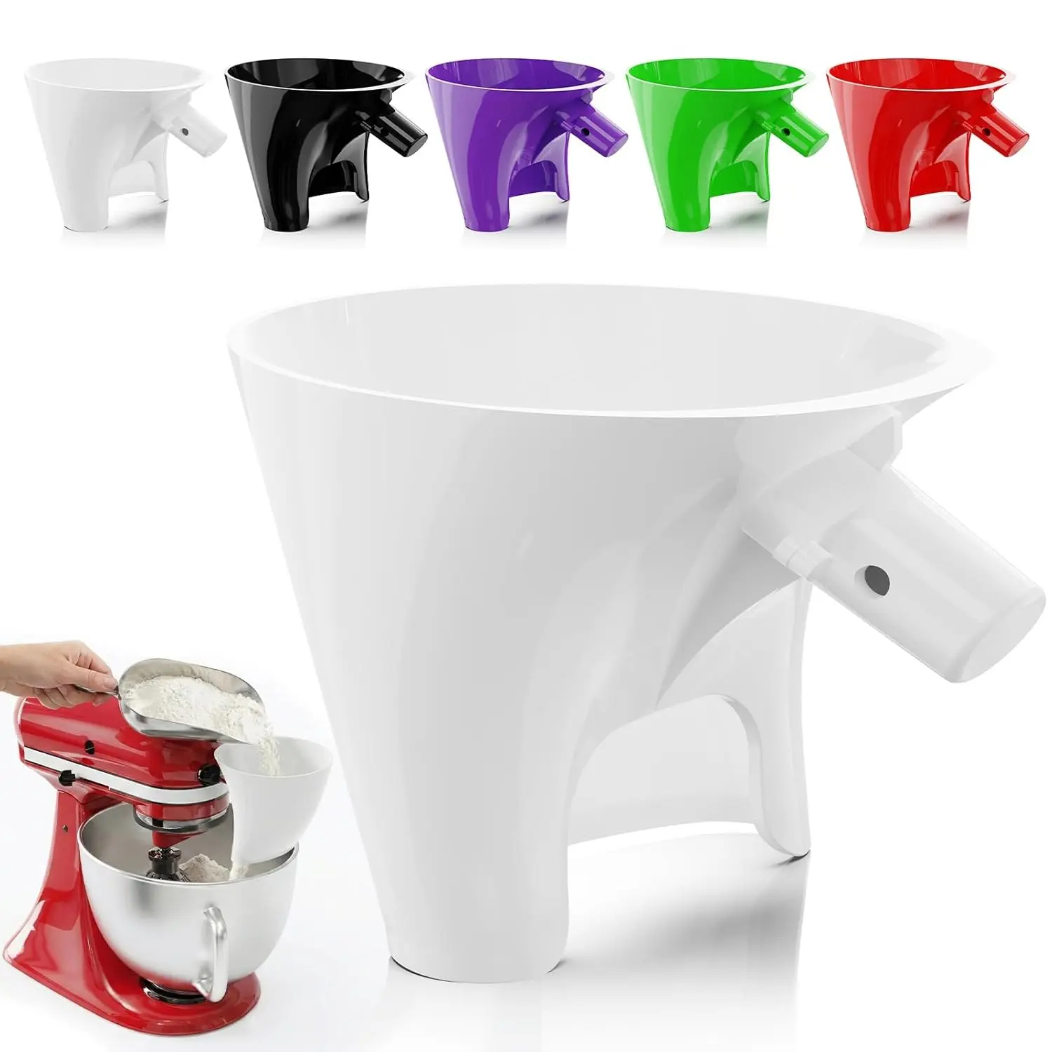 CPERSDEJ Thick Plastic Flour Funnel for KitchenAid Stand Mixer, Easy-Pour Attachment for KSM150 5-Qt Tilt-Head Mixers, Compact Design Mess-Free Baking Accessory for Blizzard KitchenAid