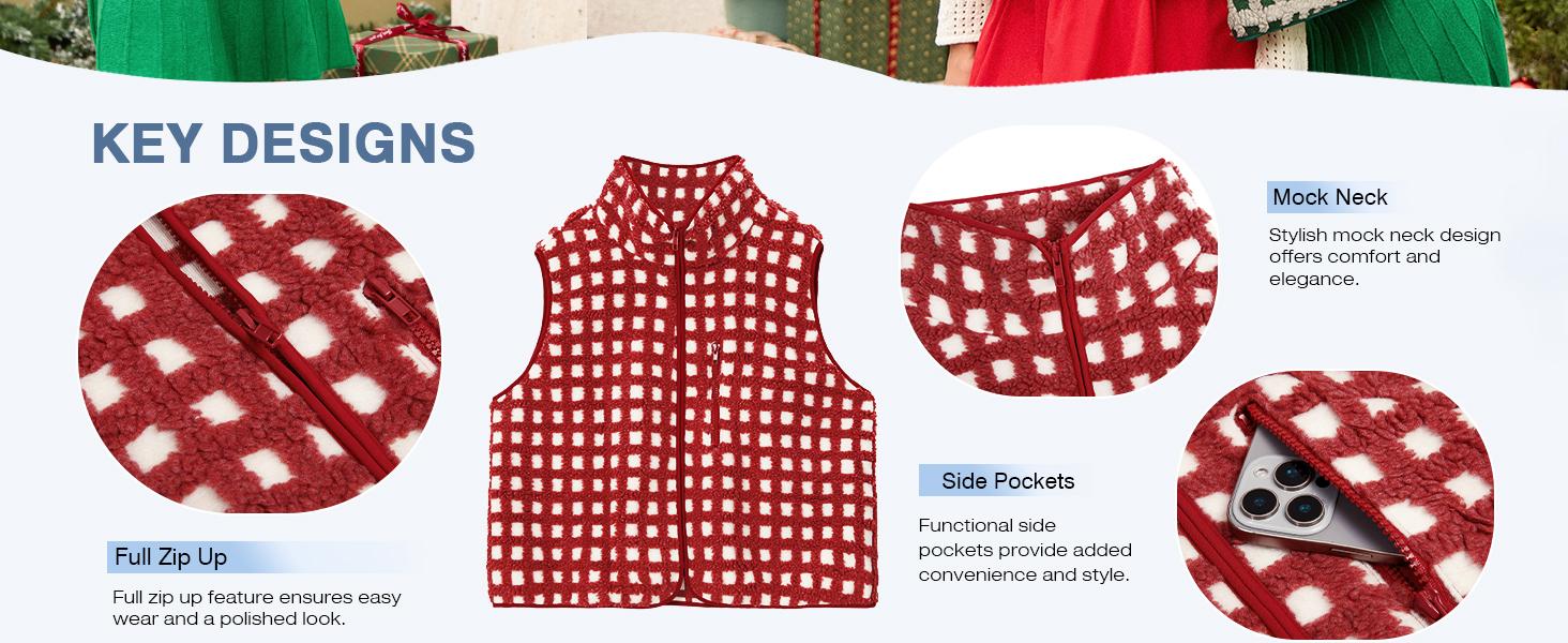 Mundoven Womens Checkered Sherpa Vest Fleece Fuzzy Zip Up Sleeveless Jacket Casual 2025 Winter Warm Outwear Mundoven Womens Checkered Sherpa Vest Fleece Fuzzy Zip Up Sleeveless Jacket Casual 2025 Winter Warm Outwear