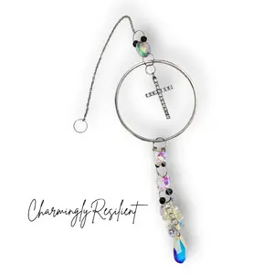 Upcycled Silver Bangle Cross Suncatcher  Crystal Window Decor | Faith Inspired Hanging Sun Catcher