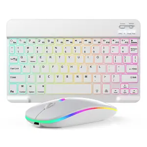 10-inch RGB Wireless Seven-Color Backlit Keyboard + Dual-Mode Bluetooth Mouse Combo (White) | Stunning Lighting Effects, Wireless Freedom | Synchronized Backlighting for Keyboard and Mouse, Suitable for Both Office Work and Gaming