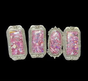 Pink Thulite & Opal Inlay Statement Rings