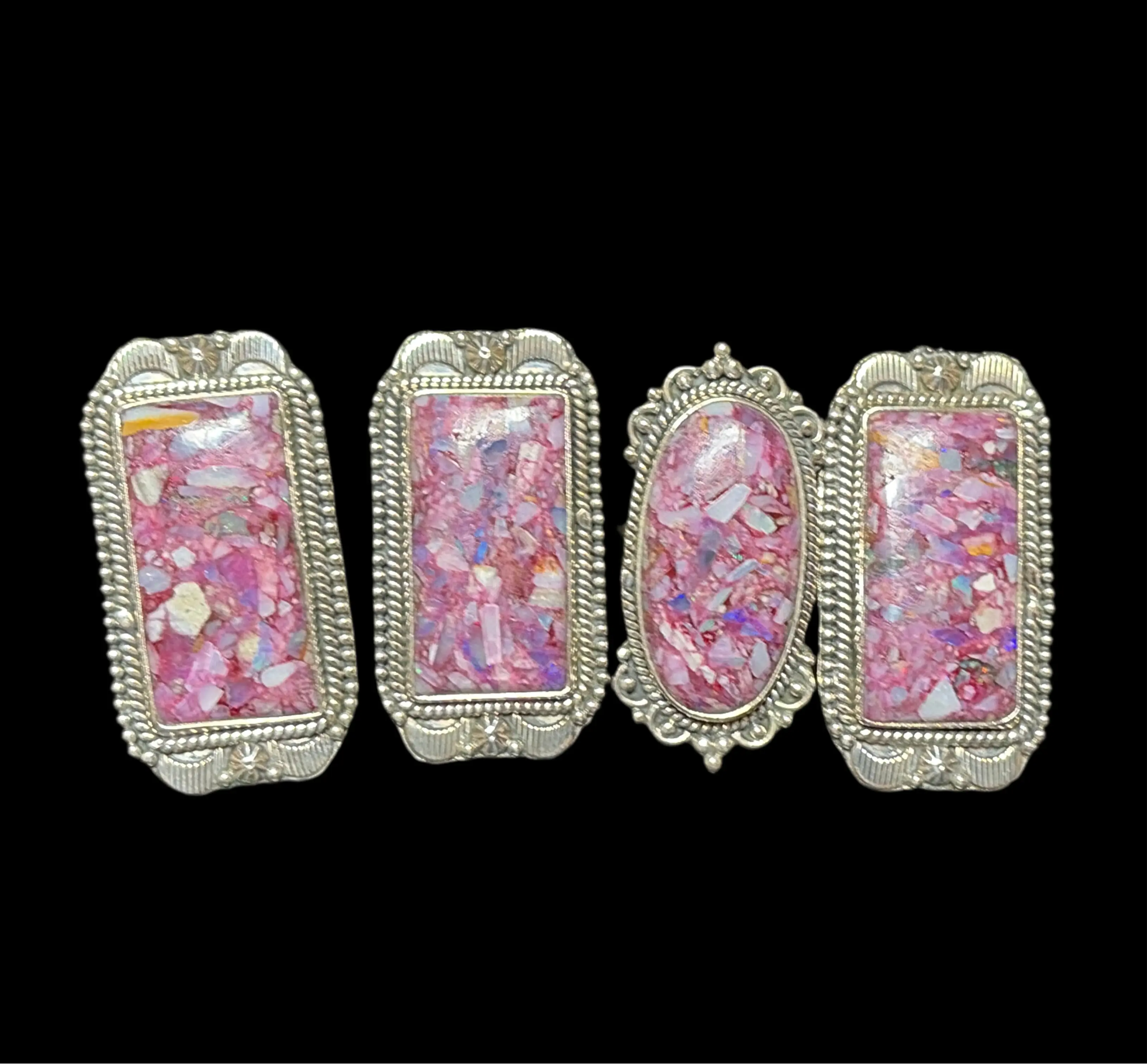 Pink Thulite & Opal Inlay Statement Rings
