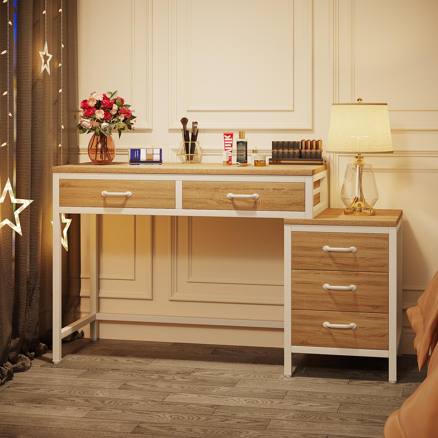 Tribesigns Vanity Desk with 5 Drawers, Makeup Vanity Table Dressing Table with Side 3-Drawer Chest, Make Up Vanities for Women, Girls (Without Mirror)