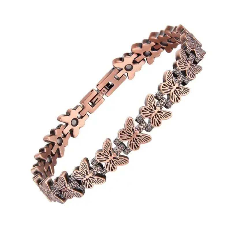 Women's Elegant Butterfly Design Unruled Jewel Magnetic Bracelet - 99.99% Pure Copper All-Copper Acupressure Adjustable Bands Antiquarian Style Bracelet with 3500 Gauss Neodymium Magnets, Sizing Tool & Jewelry Box, Acupressure Bracelets & Bangles, Adjusta