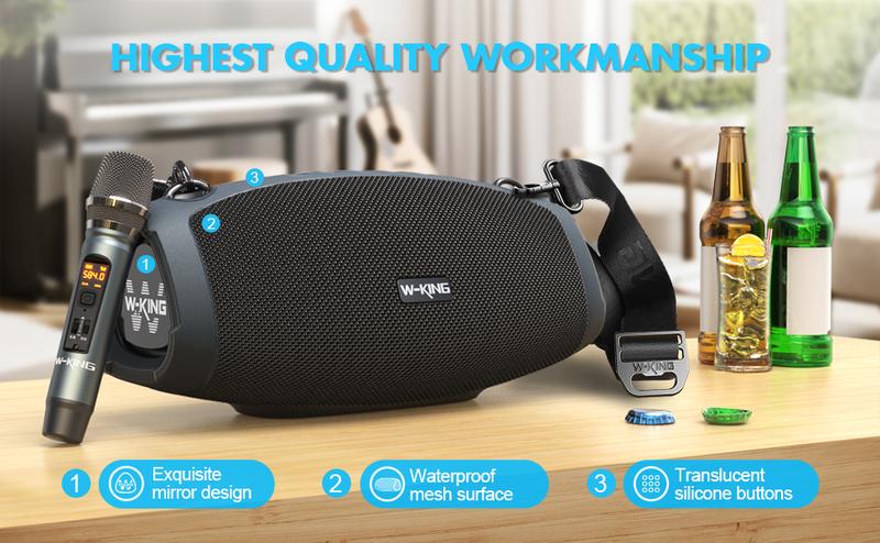 W-KING  120W Portable Bluetooth Speaker with Wireless Microphone, IPX6 Waterproof, Triple Passive Radiators, Deep Bass, Hi-Fi, DSP, Power Bank, TF, AUX, EQ, Opener, 42H Playtime, Bluetooth 5.0 - Durability Stereo Sound Equipped