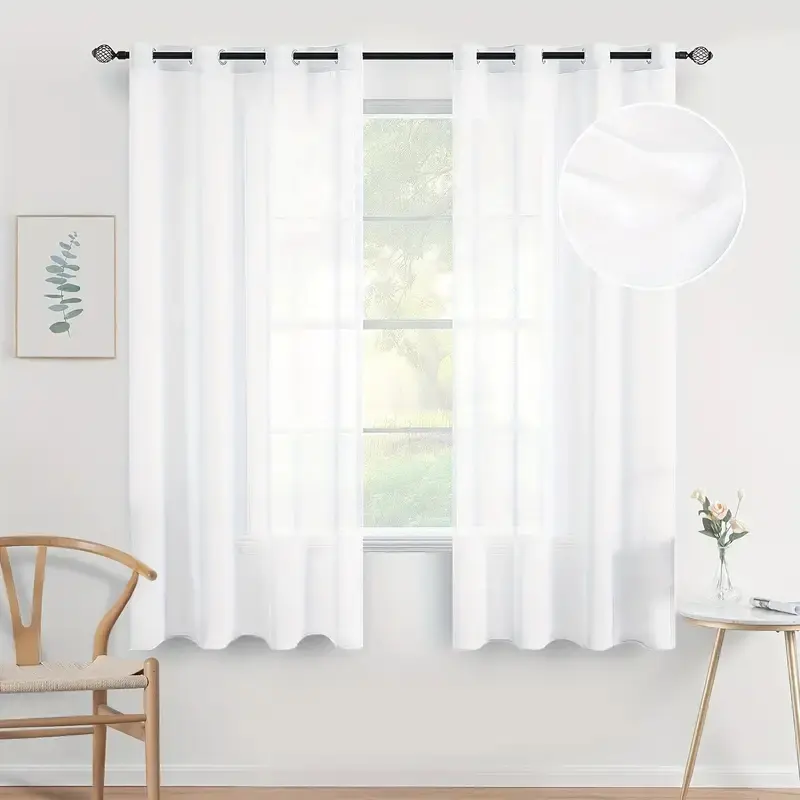 2-Panel White Sheer Grommet Curtains - Lightweight Soft Yarn Window Drapes, Minimalist White Elegance Transparent Window Treatment (63/84/95/108 in Length), Easy-Care for Busy Homes, Machine Washable, Do Not Bleach, for Multiple Rooms, Grommet Top, Clean