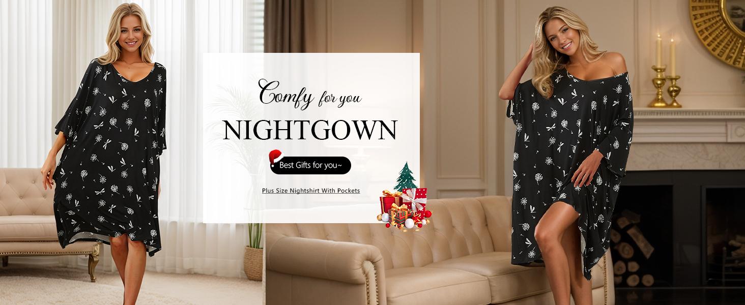 KFUBUO Plus Size Nightgown for Women V-Neck Sleep  Dress Pjs Lounge Short Sleeves Sleepwear With Pocket Fit S-5XL Pajamas Elastic Loungewear Breathable Fabric SpringStatements