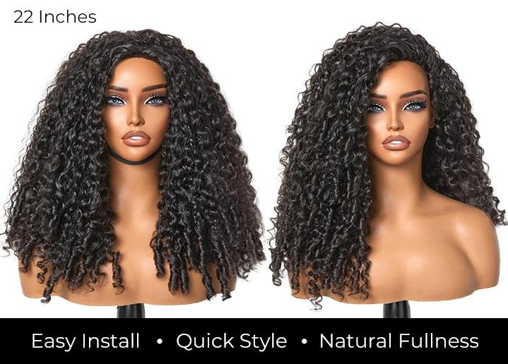 [LIVE ONLY] 4C Easy Blend Burmese Curly Half Wig Glueless Fulani Braids Human Hair Natural Volume Seamless Blend Realistic Hairline Adjustable Fit
