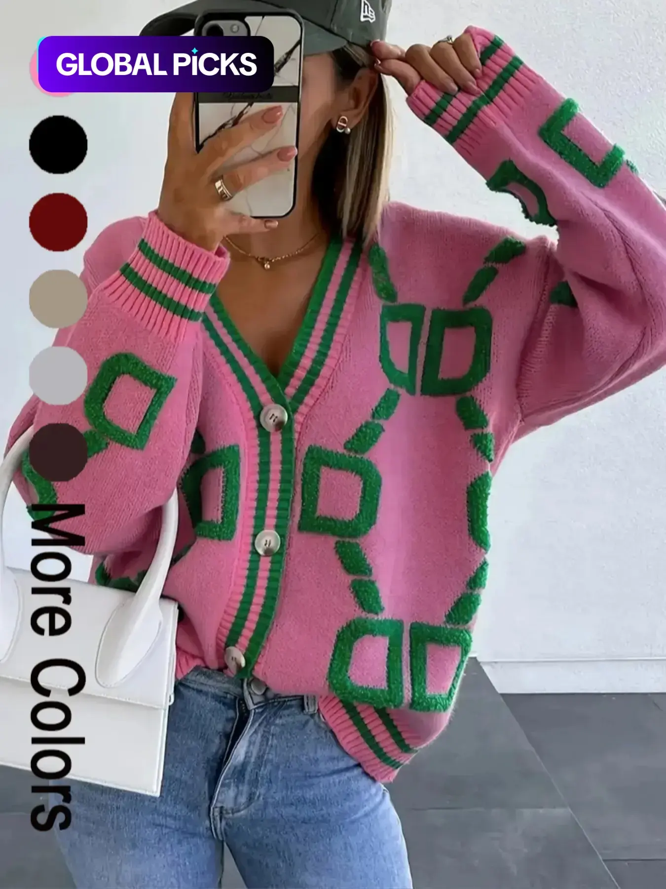Women's Colorblock Button-Front Cardigan, Knit Cardigans, Casual Drop-Shoulder Long Sleeve V Neck Sweater for Spring & Fall, Knitting Clothes for Women, Ladies Knitwear for Daily Wear, Everyday, Fit, Womenswear, Tops