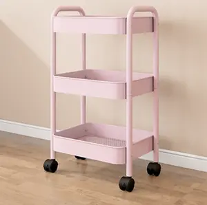 Multi-Layer Rolling Storage Cart with Double Handles & Wheels, Mobile Utility Organizer Shelf for Kitchen, Living Room & Pantry