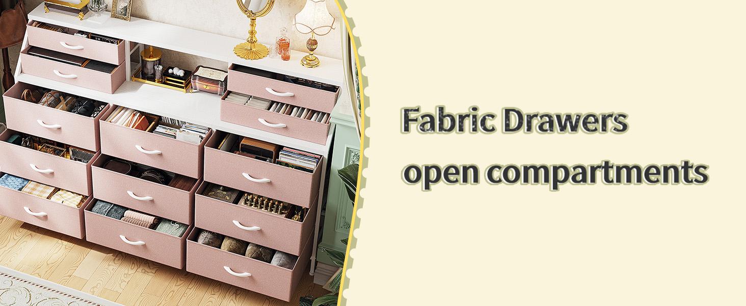 Homkdom 55"W Dresser with 13 Deep Fabric Drawers & 2 Open Shelves, Long Storage Chest for Bedroom, Entryway, Dorm Room, Large Vanity Organizer
