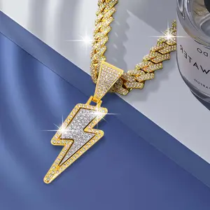 Lightning Bolt Pendant Necklace, Hip-hop Cuban Chain, American Street Style Jewelry, Suitable for Both Men and Women, Perfect for Parties and Music Festivals, Ideal As A Christmas or Birthday Gift