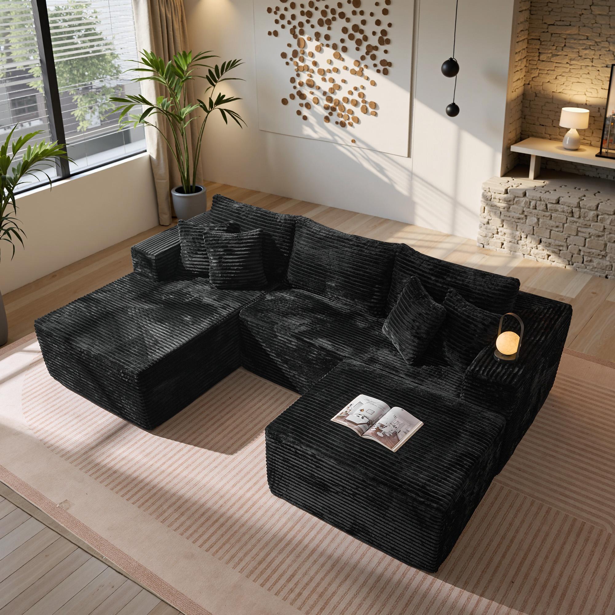 【Black Friday & Cyber Monday Deal】3 Packages Shipping OOSWIFT 108“Modern Boneless Couch Cloud Modular Sectional Sofa With Removable Ottomans & Chaise - Plush Corduroy , Deep Seat, Upholstered Couches, No Assembly Required for Living Room