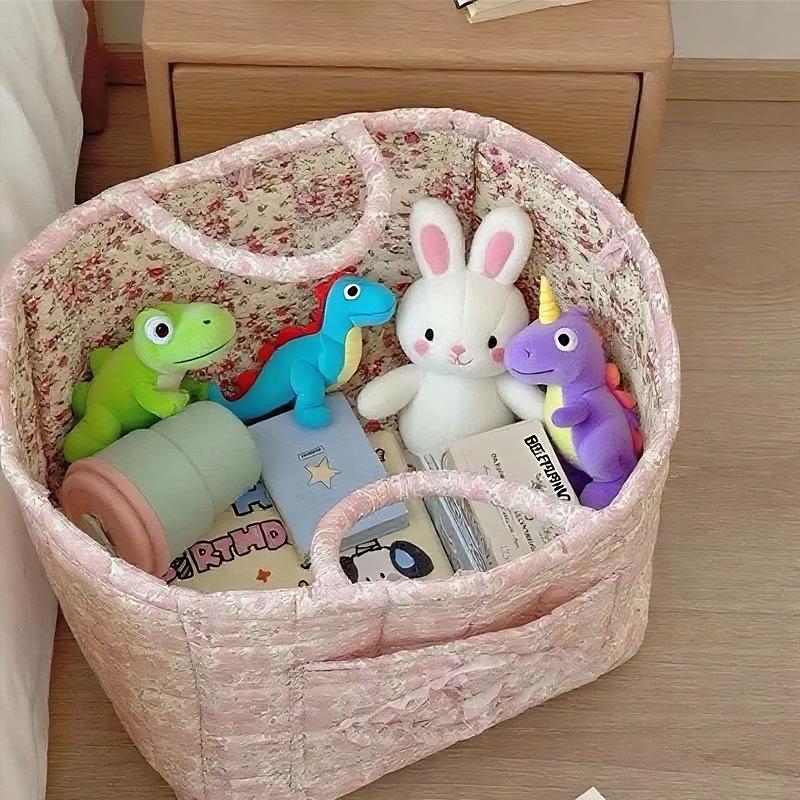 【Free Ship】Car Storage Basket with Handle,Foldable Washable Organizer&Multi-Purpose Fabric Bin for Office Supplies,Home Decor|Farmhouse Floral Design Cute Organizer Reusable Grocery ShoppingBags toybox clothes book,Luggage Accessories Valentine's Day gift