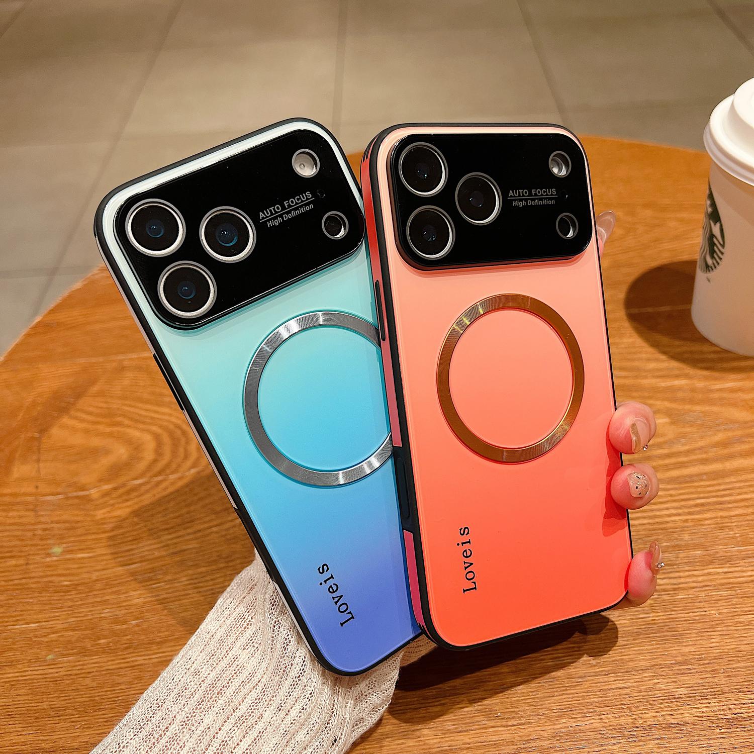 Magnetic Gradient Case For iPhone 17 Pro Max 17 Air 16 15 14 13 12 Pro Max with Full Camera Lens Protector [Compatible with MagSafe] Scratch Resistant Gradient Glass Back Cover