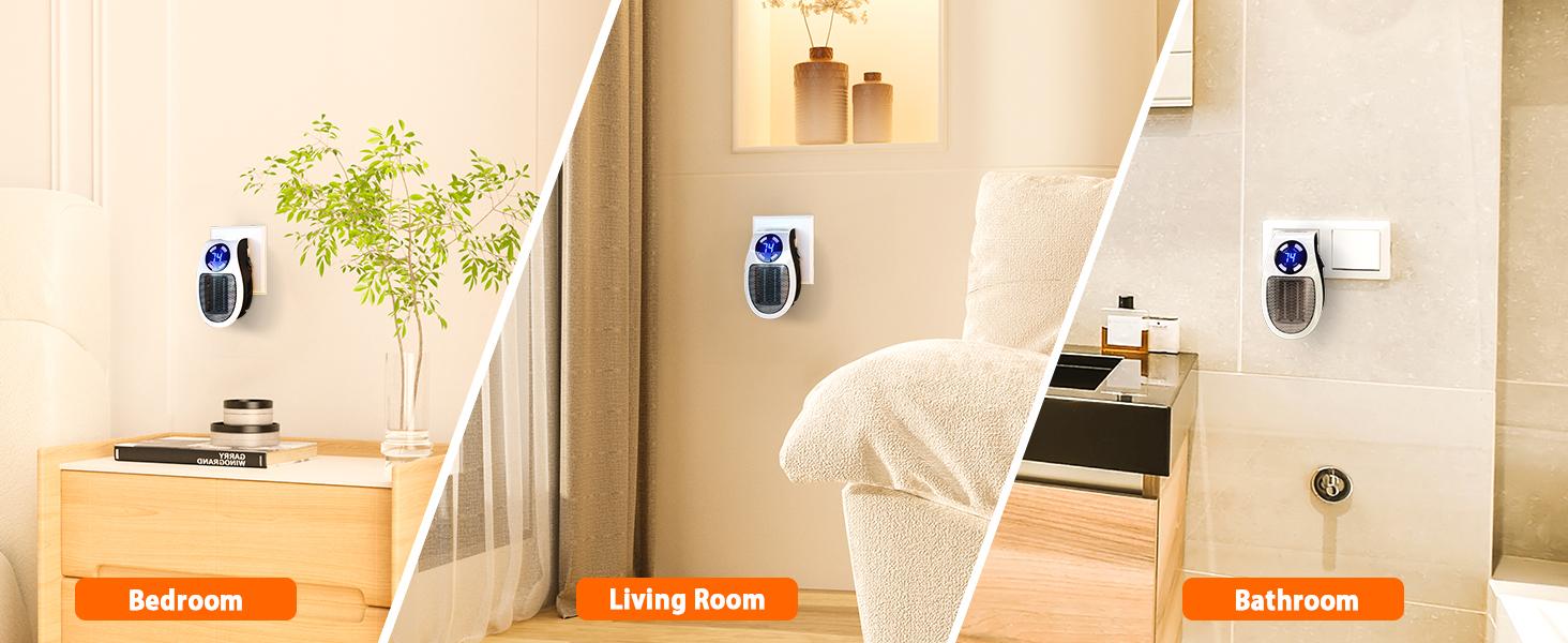 Brightown Wall Plug In Heater 450W Portable Outlet Heater with Remote Control Clear LED Display Adjustable Thermostat 12H Timer for Indoor Use Bathroom Office