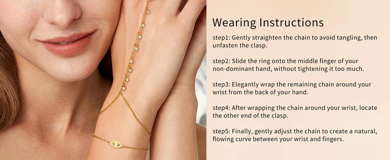 ORAZIO Gold Hand Chain Bracelet for Women Trendy, Dainty 14K Gold Ring Bracelet Hand Chain Finger Ring Stackable Link Bracelets Hand Jewelry Chains for Women Adjustable Waterproof