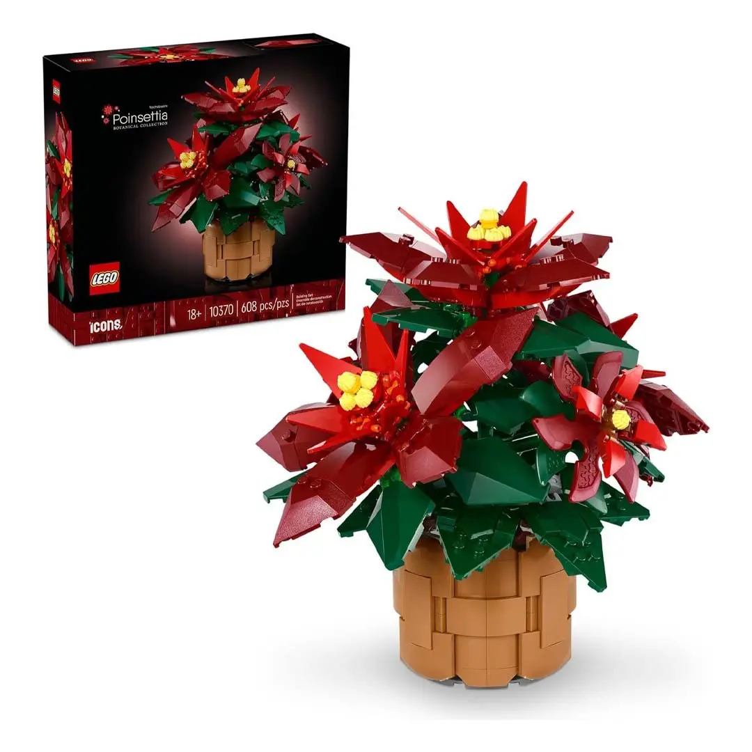 LEGO Icons Poinsettia Buildable Set (10370) - 608-Piece Nature Plant Collectible, Classic Building Toy for Enthusiasts, Ideal Table Basket Gift