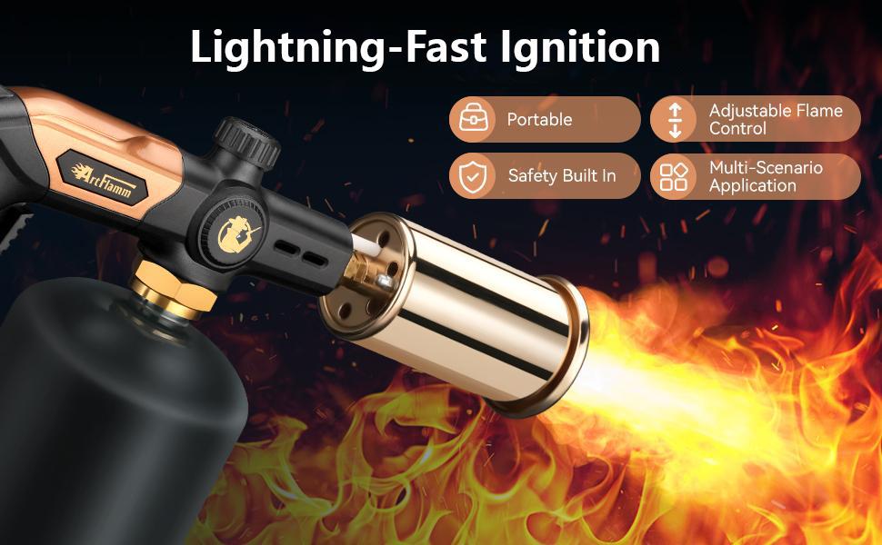 ARTFLAMM Grill Torch Gun, Powerful Propane Torch Lighter, Adjustable Blow Torch, High-Intensity Charcoal Lighter, DIY Kitchen Torch for Fire Start, Sous Vide, BBQ, Gift!