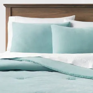 Full/Queen Lustrous Velvet Comforter & Sham Set Light Teal Blue - Threshold