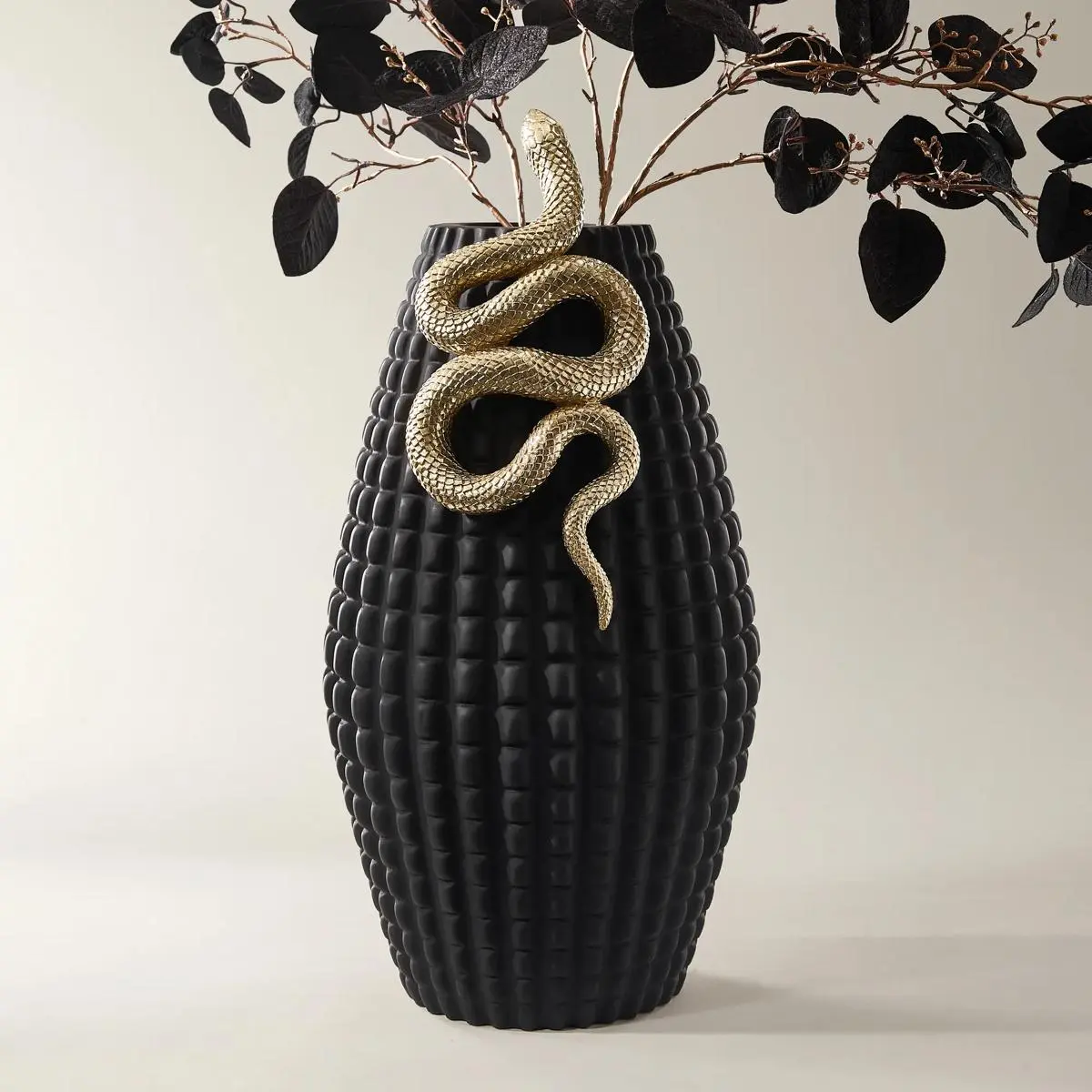 Z Gallerie Serpent Vase - Matte Geometric Decorative Accessory, Artistic Sculptural, Geo Textured, Oddly Shaped, Gold-Topped Home Decor Vase, Gold-Topped Vases
