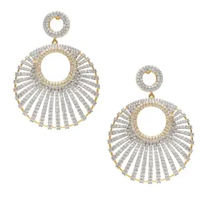 Victoria Two Tone Yellow Gold Plated CZ Statement Earrings | Modern South Asian Jewelry By Jaipur Rose