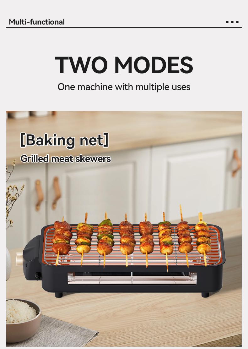 Electric Indoor Grill 1500W -2 in 1 Smokeless Indoor Grill for Kitchen with Non-stick Removable Grill & Griddle Plate,Temperature Control Korean BBQ Grill with 3 Cheese Pans Dishwasher Safe