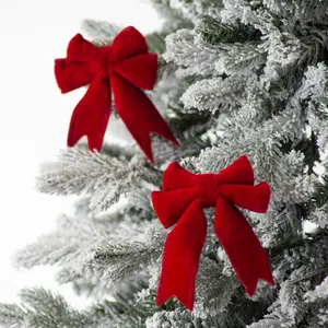 Set of 2 Small Classic Red Velvet Bow Clip-On Ribbon Christmas Ornaments