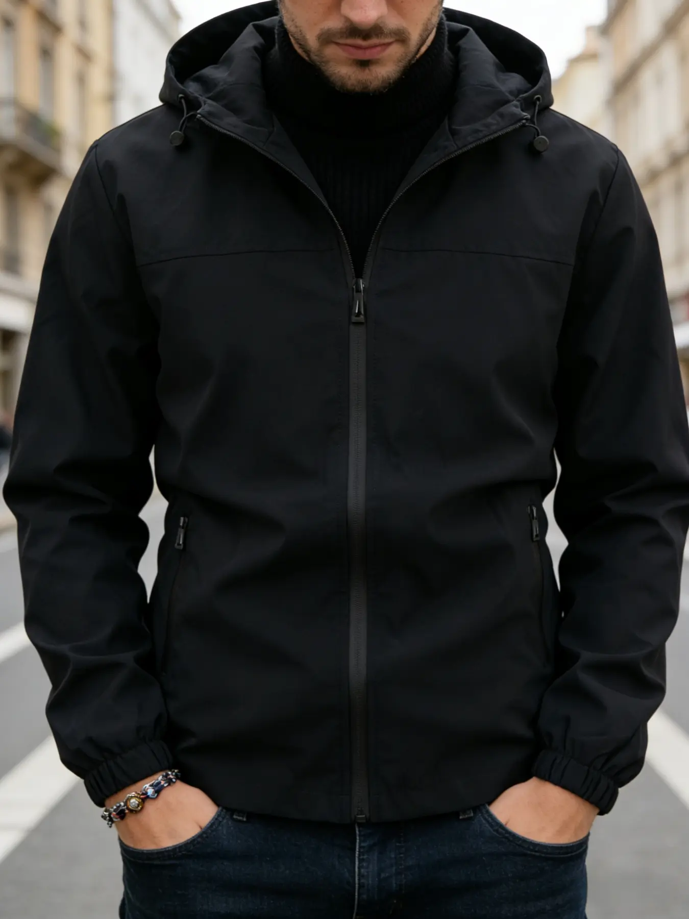 Men's Casual Windproof Hooded Outdoor Jacket Coats, Long Sleeve, 100% Polyester Fabric, Zipper Closure, Plain Street Fashion Wind Resistant Outerwear, Spring & Fall