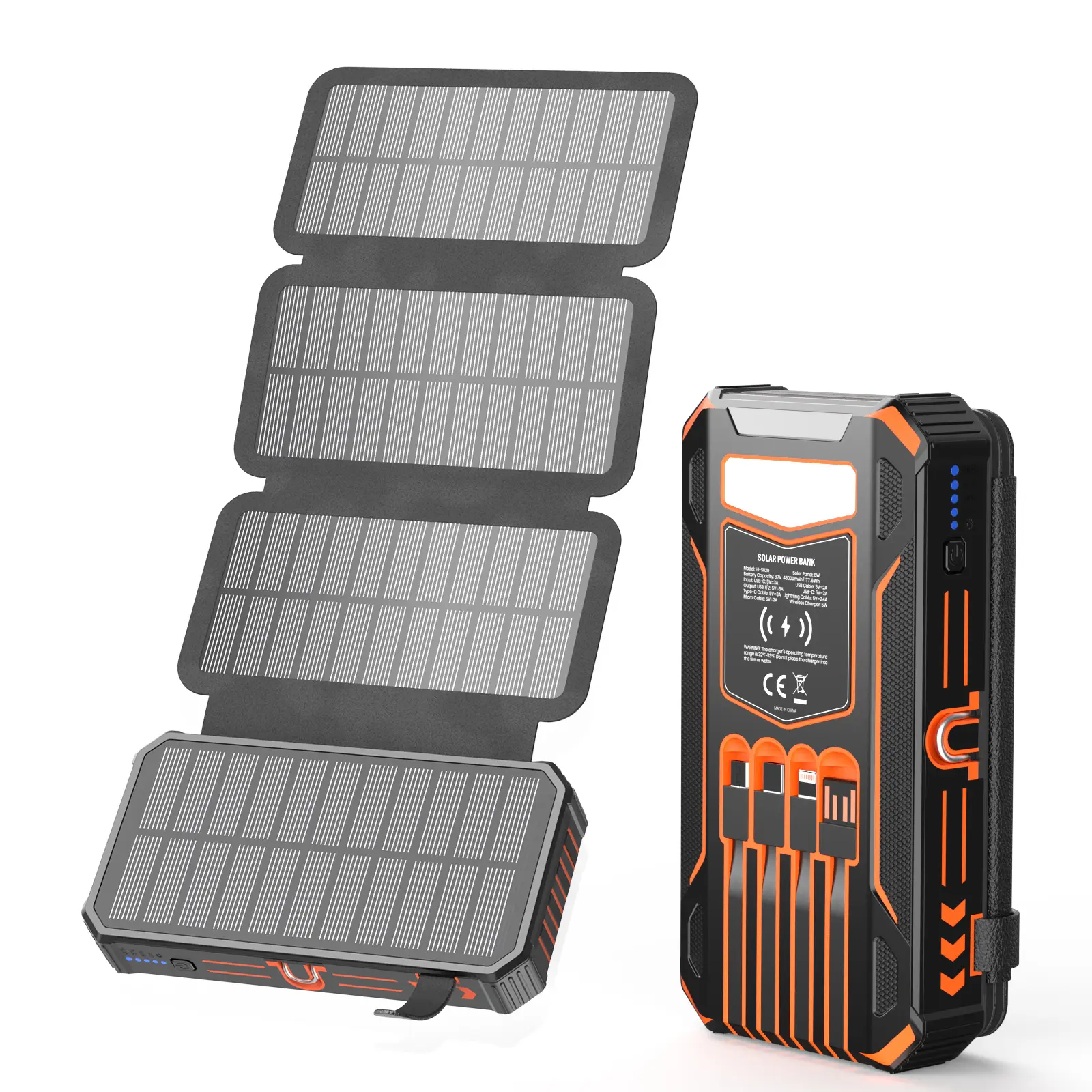SOARAISE 48000mAh Solar Charger Power Bank, Wireless Portable Charger with 4 Built-in Cables & 7 Outputs,15W Fast Charging Portable Power Bank with USB C, Battery Pack with Flashlight for All Mobile Devices,back to school,back to school haul