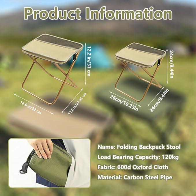 Foldable Backpack Stool, Portable Mini Outdoor Camping Folding Seat with Adjustable Shoulder Strap, Compact Ultra-Lightweight Collapsible Chair for Mountaineering, Hiking, Fishing