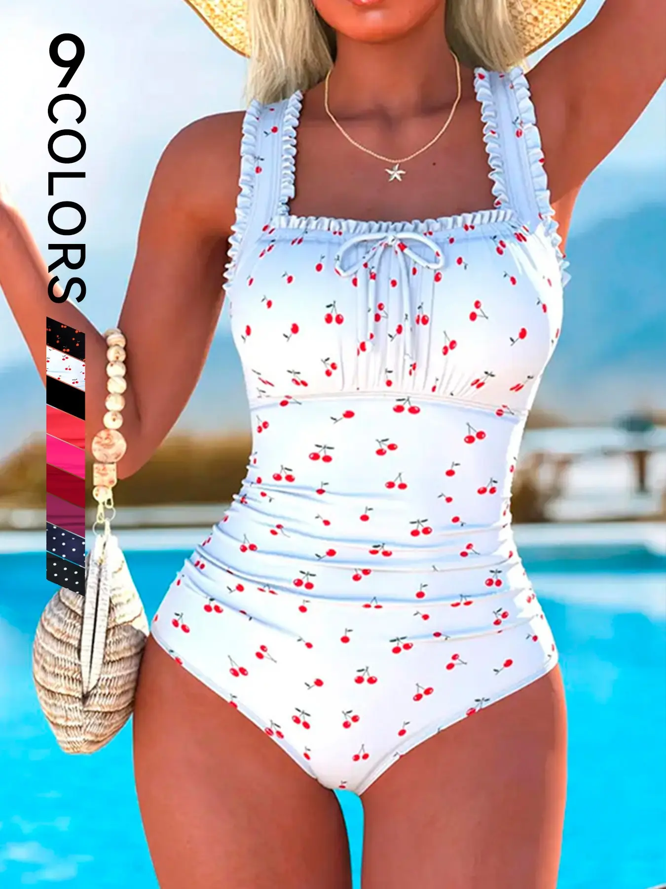 New High-End Sexy One-Piece Quick Drying Swimsuit, Breathable Quick-Dry, Belly Concealing, Slimming Ruffled Lace, Backless Design, Women's Swimwear, Swimwear Clothes