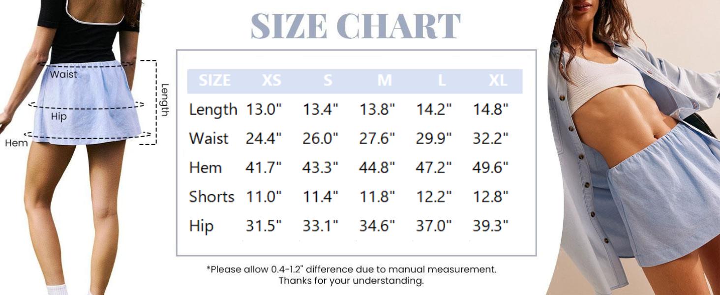 Yeokou Women's Petite Skorts Cotton-Linen Mini Skirt with Built-in Shorts A-line Style for Beach & Casual Wear