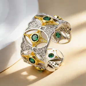 Vintage Byzantine Emerald Ring  Gold Plated Open Size Fit All | Party & Daily